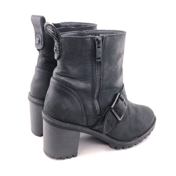UGG Fern Black Leather Moto Boots 6 - Picture 5 of 12